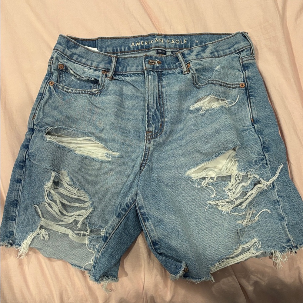 American Eagle Blue Denim Ripped Bermuda Shorts